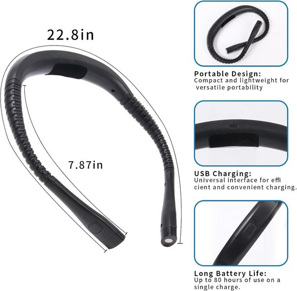 ibettertec LED Leselampe Hals Leselampe,Nackenlampe,Buchlampe,3 Farben&3 Helligkeiten, LED fest integriert, Neutralweiß, Kaltweiß, Gelbes Licht, für Lesen im Bett/Stricken/Handarbeit/Reparieren,Wiederaufladbar