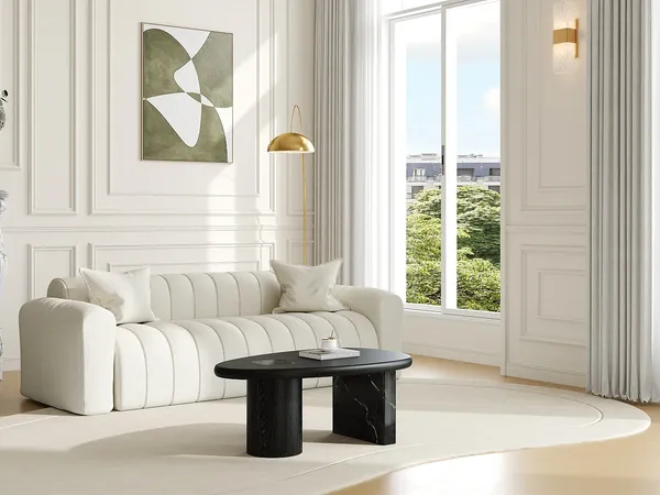 Vente-unique - MARSULA Couchtisch Holz, PlatteMarmor Schwarz - B 60 cm x H 40,5 cm x L 100 cm