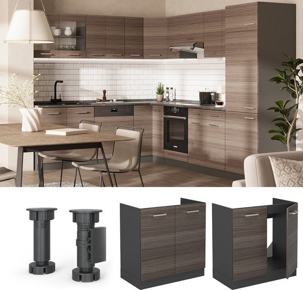 Spülenunterschrank R-Line Edelgrau 80 cm ohne Arbeitsplatte Vicco Bild 2