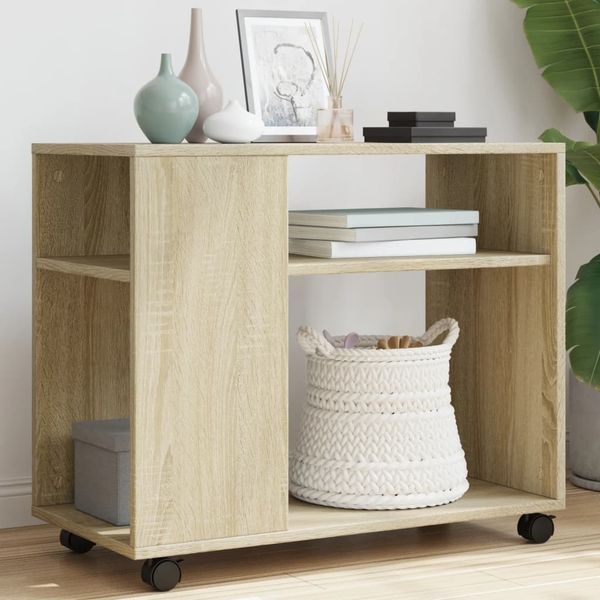 vidaXL Beistelltisch mit Rollen Sonoma Eiche 70x35x60 cm Holzwerkstoff 853148