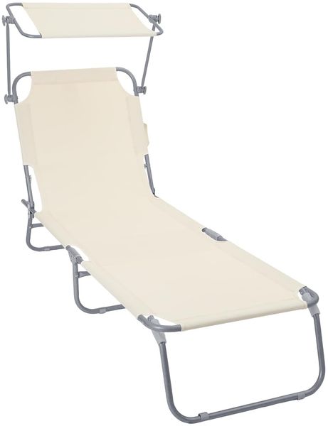 VOUNOT® Sonnenliege Klappbar, Gartenliege mit Dach und 4-Fach Verstellbarer Rückenlehne, Leichte Strandliege für Garten, Terrasse, Camping, Pool & Strand, Beige