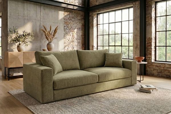 KAWOLA Sofa AMINA 3-Sitzer Stoff grün 82 x 101 x 228 cm