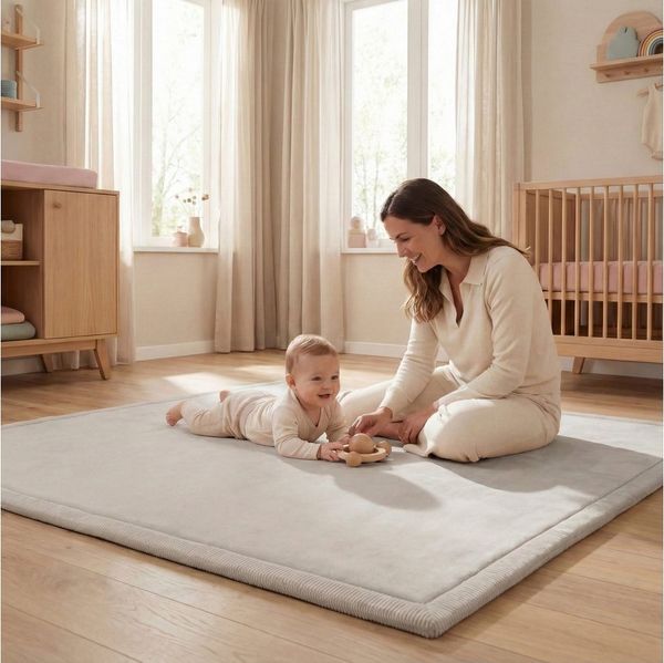 Sanosoft Kinderteppich Sanosoft samtweicher und kuscheliger Krabbelteppich Hellgrau 100x150cm, Höhe: 30 mm, Öko-Tex 100