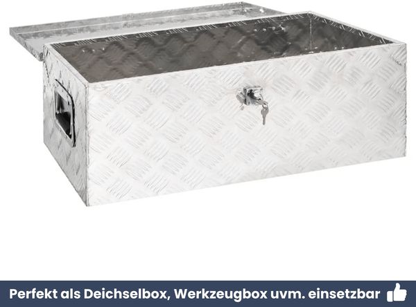 Aluminiumbox mit Deckel - Abschließbar | Alubox Deichselbox Alu Anhängerbox Werkzeugkiste Metall Transportbox Metallkiste, 90x47x33,5cm Silber Bild 6