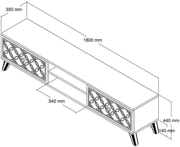 Dmora Fernsehschrank Teia, Ständer für Wohnzimmerfernseher, Niedriges Wohnzimmer-Sideboard, TV-Ständerbasis, 180x35h44 cm, Walnuss und Weiß Bild 3