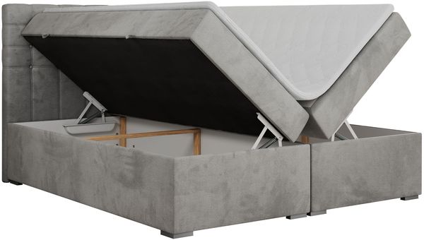 Boxspringbett, Deko Bed mit Matratze und Topper - SUSAN - 160x200cm - Hellgrau Velours - H3 Bild 4