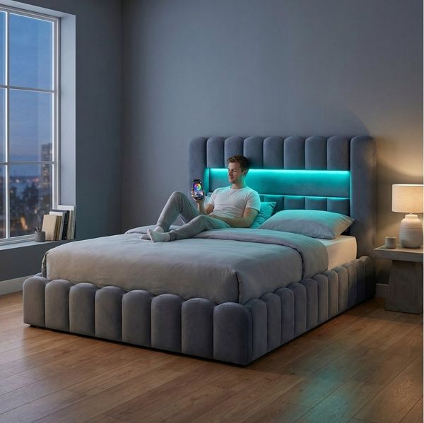 Gdood Polsterbett Stauraumbett Doppelbett LED, Leinenstoff/Samtstoff (1-tlg, Type-C + USB, Hydraulisch hebbarer Stauraum), Mit Bettkasten, LED-Beleuchtung, USB-Anschluss, 180x200 cm