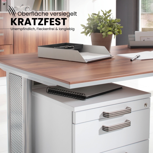 bümö Rollcontainer mit Schubladen, Container abschließbar aus Holz in weiß - Rollwagen für's Büro als Schreibtisch Unterschrank, Bürocontainer od. Schreibtischcontainer mit Streifengriffe, TC30-W-W-SG Bild 3
