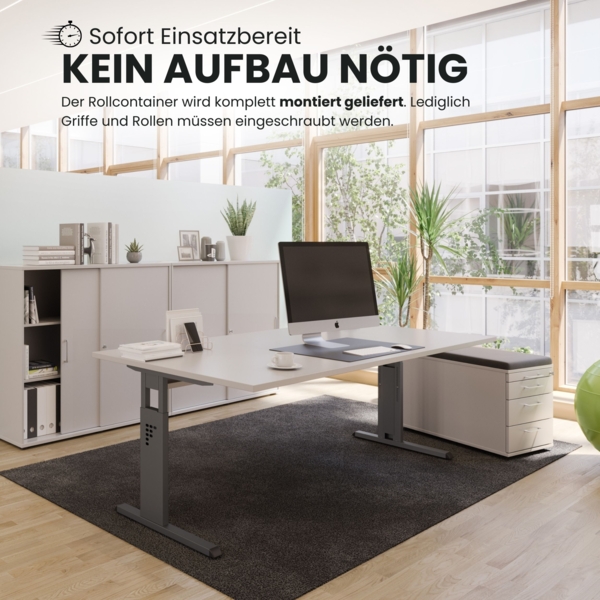 bümö Rollcontainer mit Schubladen, Container abschließbar aus Holz in weiß - Rollwagen für's Büro als Schreibtisch Unterschrank, Bürocontainer od. Schreibtischcontainer mit Streifengriffe, TC30-W-W-SG Bild 5