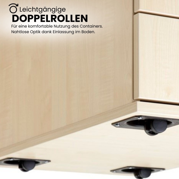 bümö Rollcontainer mit Schubladen, Container abschließbar aus Holz in weiß - Rollwagen für's Büro als Schreibtisch Unterschrank, Bürocontainer od. Schreibtischcontainer mit Streifengriffe, TC30-W-W-SG Bild 8