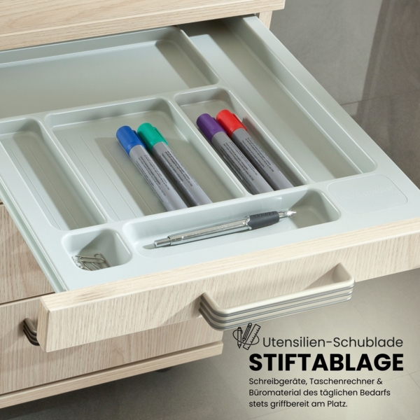 bümö Rollcontainer mit Schubladen, Container abschließbar aus Holz in weiß - Rollwagen für's Büro als Schreibtisch Unterschrank, Bürocontainer od. Schreibtischcontainer mit Streifengriffe, TC30-W-W-SG Bild 2