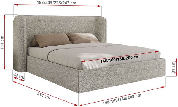 Polsterbett Bett mit Holzlattenrost Schlafzimmer Bett Doppelbett gepolstertes Kopfteil Multipocket Matratze - EMORA CLASSIC - 160x200 cm - Hellgrau Strukture - ELORI LUX Bild 4