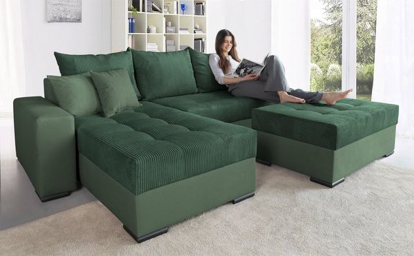 COLLECTION AB Ecksofa Josy L-Form, Breite 214 cm, mit 3 großen Rückenkissen, mit Bettfunktion und Bettkasten, Federkern