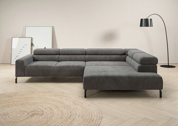 Home affaire Ecksofa Antonelli, L-Form, inkl. Kopfteilverstellung, Breite 312 cm, ohne Sitztiefenverstellung, in Cord, dunkelgrau