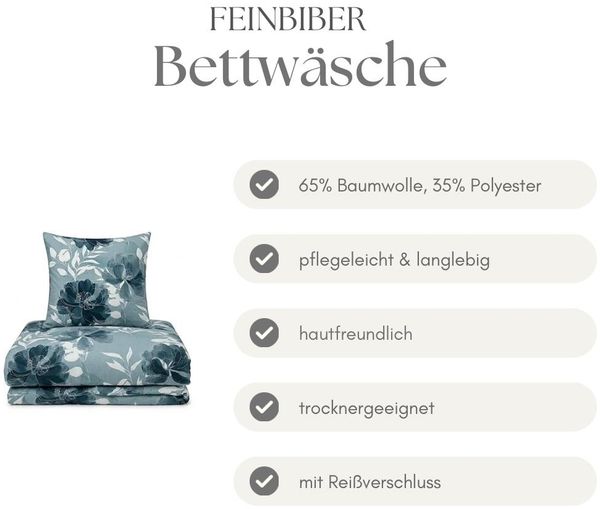 Biber Bettwäsche mit floralem Design - Einzelbettwäsche aus Baumwollmix 155 x 220 cm + 80 x 80 cm Bild 6