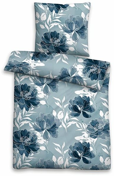 Biber Bettwäsche mit floralem Design - Einzelbettwäsche aus Baumwollmix 155x220 cm + 80x80 cm