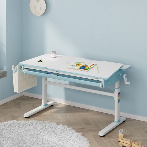Höhenverstellbarer Kinderschreibtisch Kuosa 120x60 cm Blau/Weiß [en. casa]