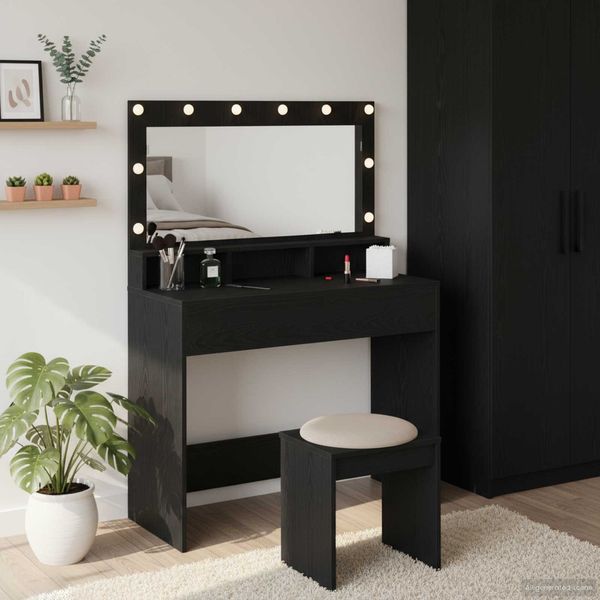 vidaXL Schminktisch mit Regal Schwarz Eichen-Optik 100 x 41 x 135 cm 865101