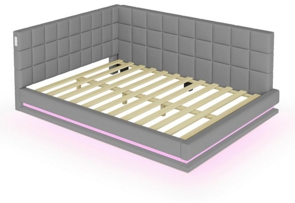 OKWISH Schlafsofa Daybett Tagesbett Doppelbett Stauraumbett Kinderbett Polsterbett, Multifunktionsbett mit LED-Lichtleiste, USB-Steckdose und Lattenrost aus hautsympathischem Samtstoff - ideal für Wohnzimmer und Gästezimmer, Ohne Matratze Bild 4