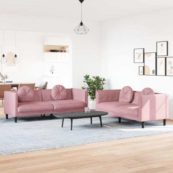 vidaXL 2-tlg. Sofagarnitur mit Kissen Rosa Samt 3209260