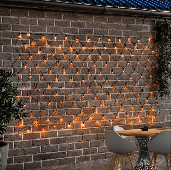 esotec LED-Lichternetz Solar Lichtvorhang mit 144 LEDs bernsteinfarben 1800K 1,5x1,5m 102191
