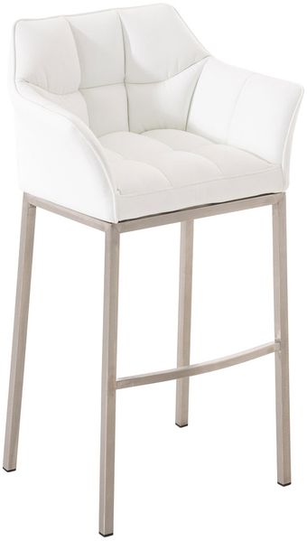 Barhocker GIBEL - Kunstleder Weiß 64x48x110 cm Silber | Barstuhl Mit Lehne Tresenhocker Tresenstuhl Kneipenhocker Kneipenstuhl