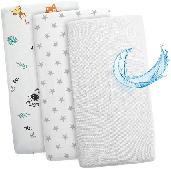 Totsy Baby Spannbettlaken Spannbettlaken Kinderwagen Stubenwagen Set - 2 x Bezug + wasserdicht