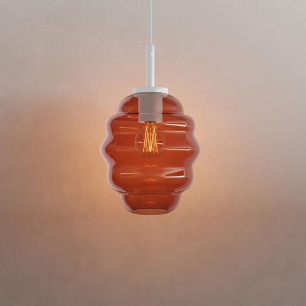 s.luce Echos Glas-Hängelampe Aufhängung 150cm Weiß Braun Ø 18cm