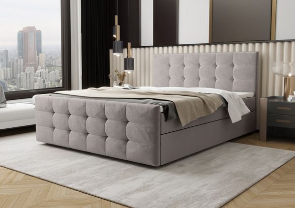 B&B Home 'Coria II' Boxspringbett mit Bettkasten, Samt, Creme, 140x200 cm