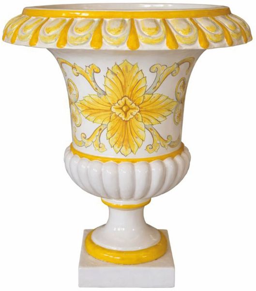 Casa Padrino Luxus Barock Keramik Blumentopf Weiß / Gelb Ø 45 x H. 57 cm - Garten Deko