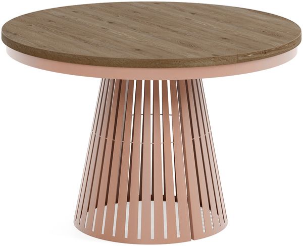 MEBLINI Esstisch Rund Ausziehbar aus Metall - 120-196x76 cm - CONEY - Davos Eiche/Kupferfarbe - Loft - Esszimmertisch Modern - Küchentisch - Ausziehtisch - Round Dining Table
