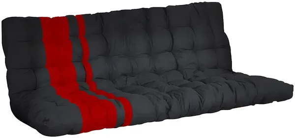 Vente-unique - MODULO Futon Stoff SchwarzRot - B 135 cm x H 10 cm x L 190 cm