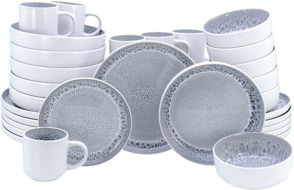 OTTO home Kombiservice modernes Geschirr-Set, Service Lykk (30-tlg), 6 Personen, Steinzeug, hohe Haltbarkeit, spülmaschinen- & mikrowellengeeignet, Reaktivglasur