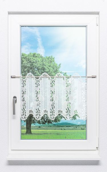 Scheibengardine Plauener Spitze - Ginkgoblätter #1W (BxH) 108,7cm x 40cm naturweiß/Weiß
