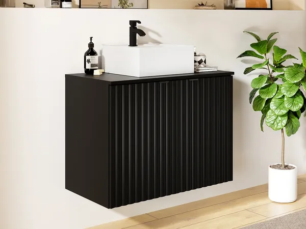 Vente-unique - ZILGA Waschbeckenmöbel Holz, Platte Schwarz - B 44 cm x H 60 cm x L 80 cm