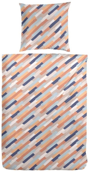 Primera Bettwäsche Hahn Feinbiber Bettwäsche Striche Orange Blau, Feinbiber, 2 teilig