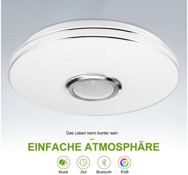 oyajia LED Deckenleuchte LED Deckenlampe mit Bluetooth Lautsprecher, RGB Dimmbar, LED fest integriert, 3000K-6000K-4500K-Nachtlicht-RGB, Dimmbar mit Fernbedienung,für Schlafzimmer/Wohnzimmer/Badezimmer/Küche