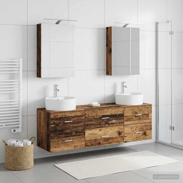 vidaXL Badezimmermöbel-Set 5 pcs Altholz Ingenieurholz und Glas 3406877