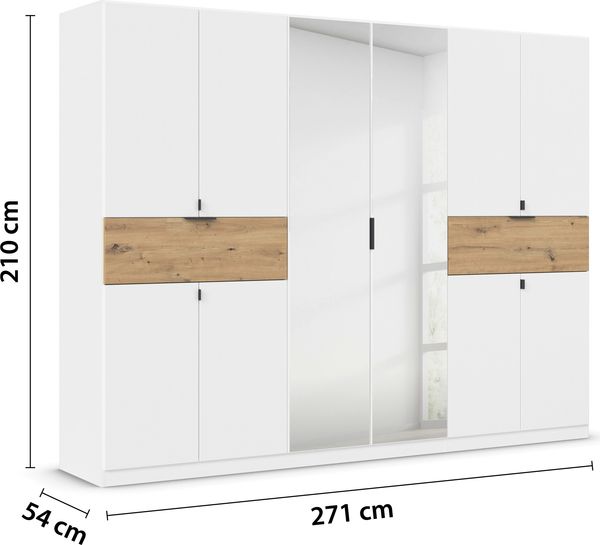 rauch Kleiderschrank, Drehtürenschrank TICAO, 10-türig, 2 Spiegeltüren, 2 Schubkästen, inkl. Türdämpferset, Alpinweiß, 271 x 210 x 54 cm Bild 4