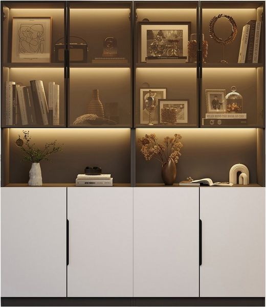 BlingBin Vitrine Glashängeschrank mit LED-Leuchten (1er Set, 1-St, Vitrine mit Glastüren, 30x160x200cm) Bücherregal für Sammlerstücke,einstellbare Farbtemperatur & Helligkeit