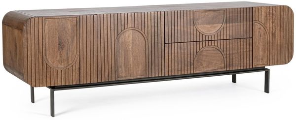 TV Board Orissa aus Mangoholz, modernes Design, Braun Natur, 172 cm Breite, Metallgestell
