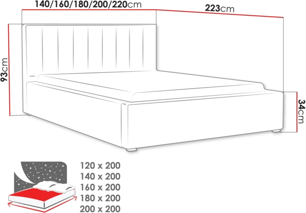 Polsterbett Ideal mit Gerolltes Lattenrost (Farbe: Schwarz, Größe: 200x200 cm) Bild 4