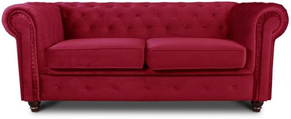 Sofa Chesterfield Asti 2-Sitzer, Couchgarnitur 2-er, Sofagarnitur, Couch mit Holzfüße, Polstersofa - Glamour Design, Velours (Rot (Velvet 59))