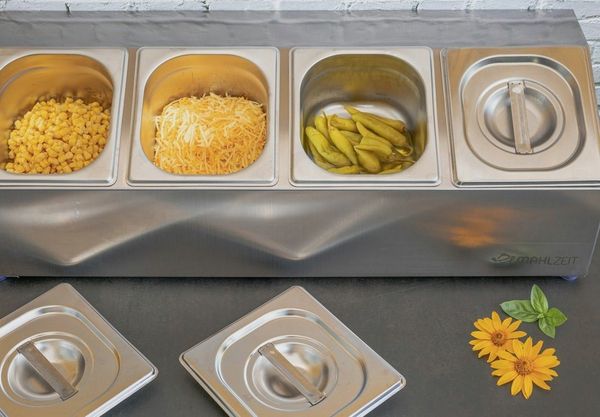 Mahlzeit Aufbewahrungssystem Edelstahl Zutatenbehälter, 6 x 1/6 GN Behälter mit Gummifüße, Edelstahl