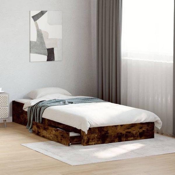 vidaXL Bettgestell mit Schubladen Räuchereiche 75x190 cm Holzwerkstoff 3280717