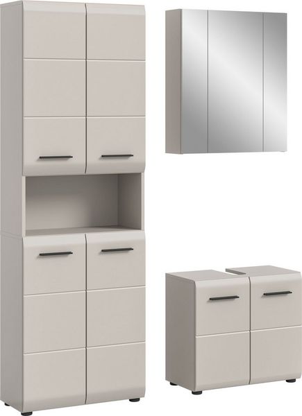 welltime Badmöbel-Set FLORENZ, 3-teilige Badkombination, hochwertige MDF-Front, (Set, 3-St, best. aus: 1 Hochschrank, 1Waschbeckenunterschrank, 1 Spiegelschrank), Bad-Kombination, Bad-Möbel, Badezimmer, Kombination, Kombi