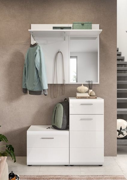 Home affaire Garderoben-Set FLORENZ, 3tlg, best. aus: Garderobenspiegelpaneel, Sitzbank & Kommode, Kombination, Kompaktgarderobe, Garderobenkombination, Garderobe