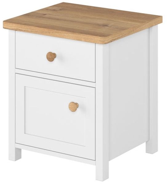 Nachtkonsole ""Story"" Nachtschrank 45cm weiß Nash Eiche