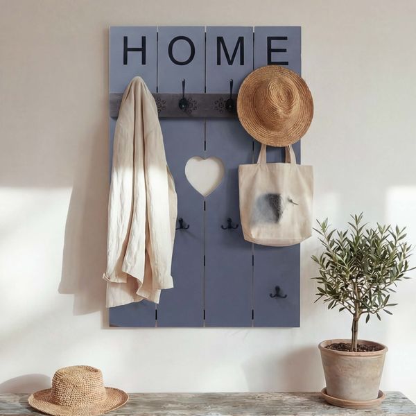 Wandgarderobe HWC-C89 Home, Garderobenpaneel Garderobe, Shabby-Look Vintage, 8 Haken 91x60cm ~ grau-blau