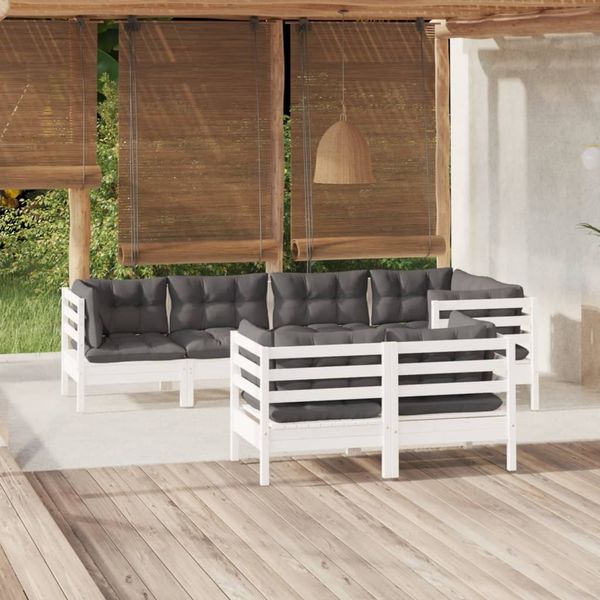 vidaXL 7-tlg. Garten-Lounge-Set mit Kissen Weiß Kiefer Massivholz 3096491